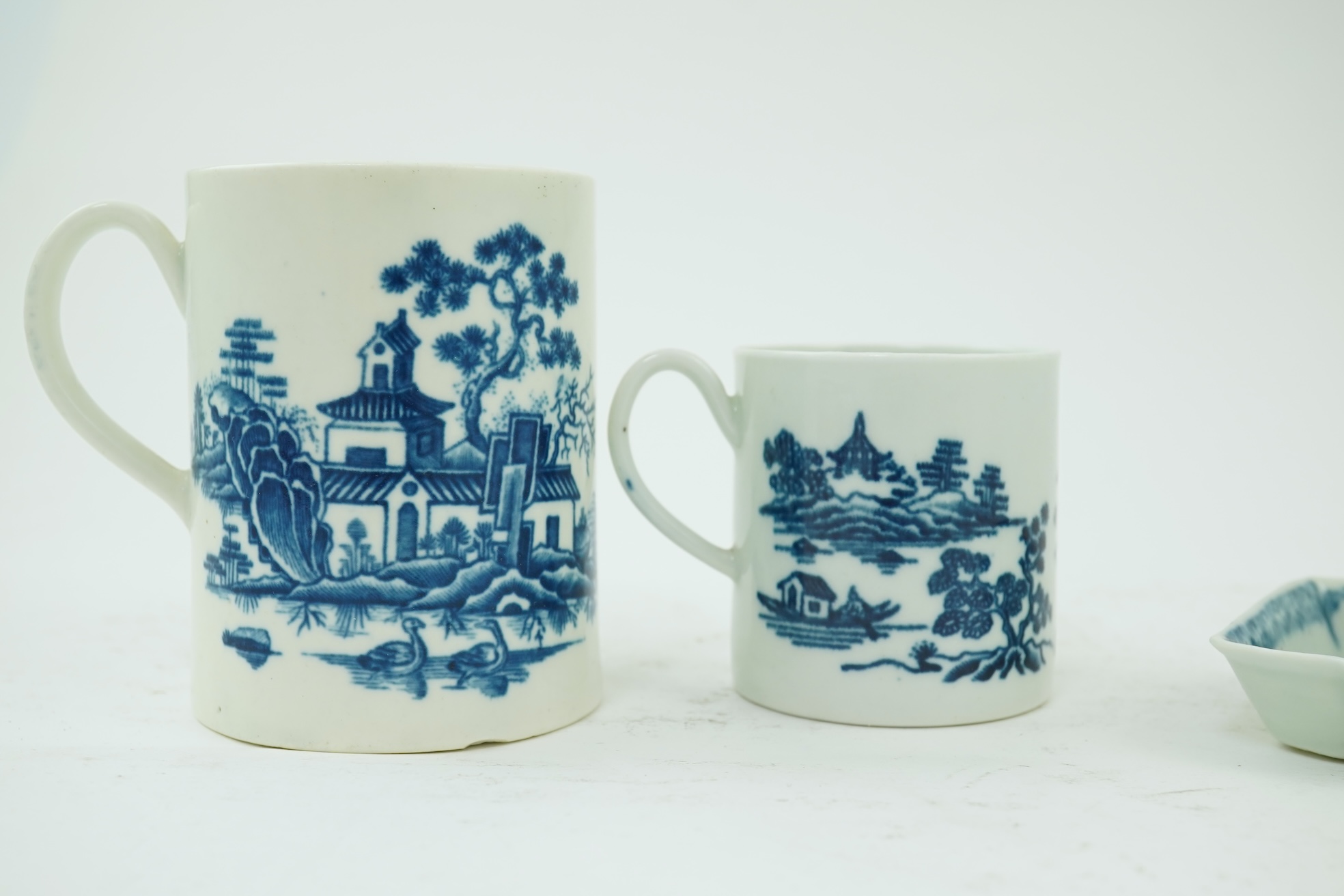 A Worcester blue and white Rock Willow Rock Bird pattern Hors d'Oeuvres tray, c.1758-1765